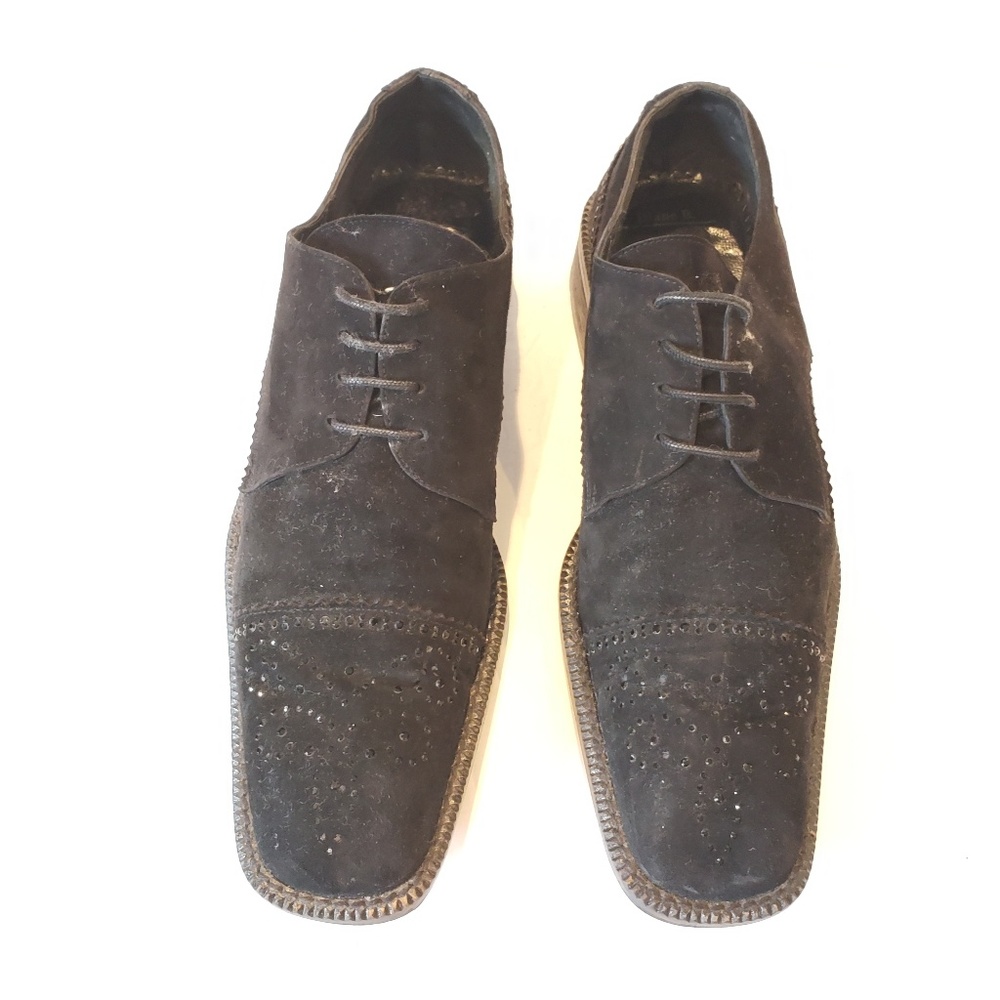 Pedro Garcia Womens Shoes Size 39.5 black suede wingtips flats lace